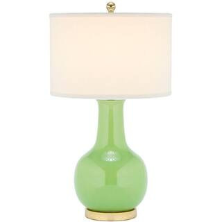 Paris 27.5 in. Green Gourd Ceramic Table Lamp with White Shade | The Home Depot