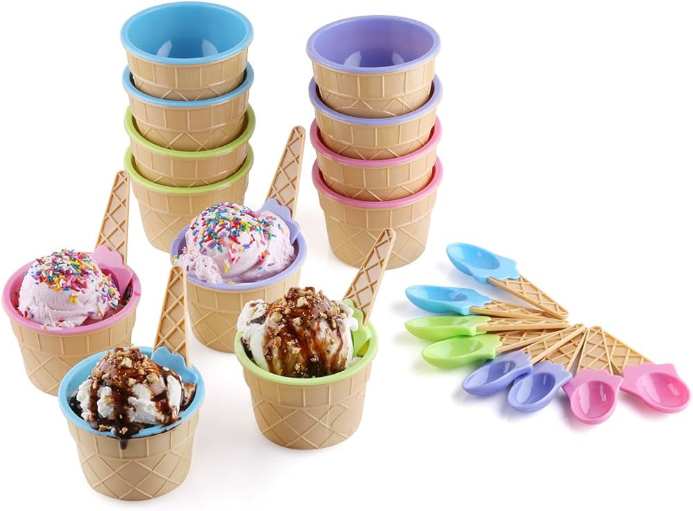 Greenco Ice Cream Bowls and Spoons - Ice Cream Cups for Birthday Party Decorations, Ice Cream Par... | Amazon (US)