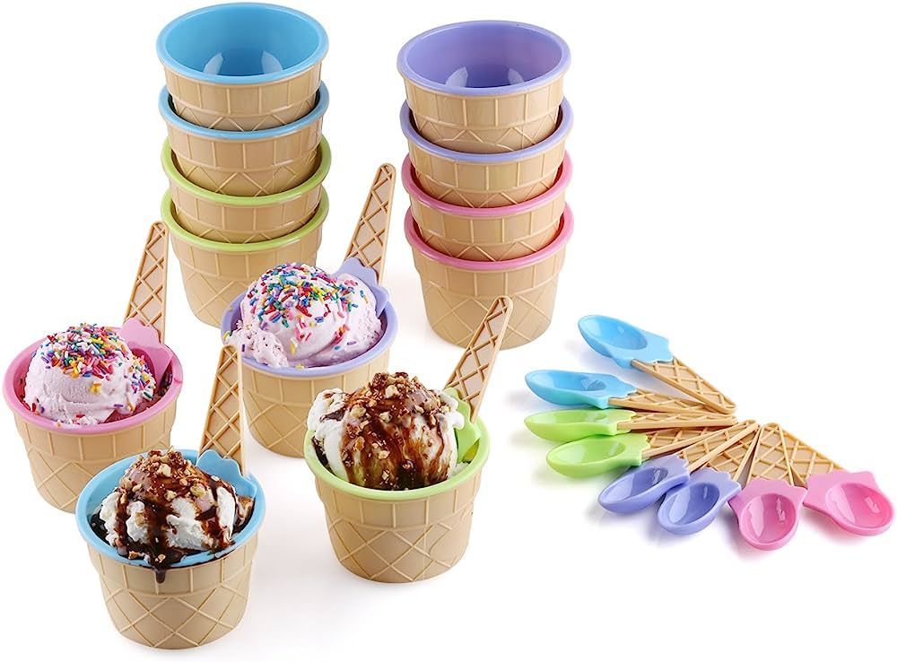 Greenco Ice Cream Bowls and Spoons - Ice Cream Cups for Birthday Party Decorations, Ice Cream Par... | Amazon (US)