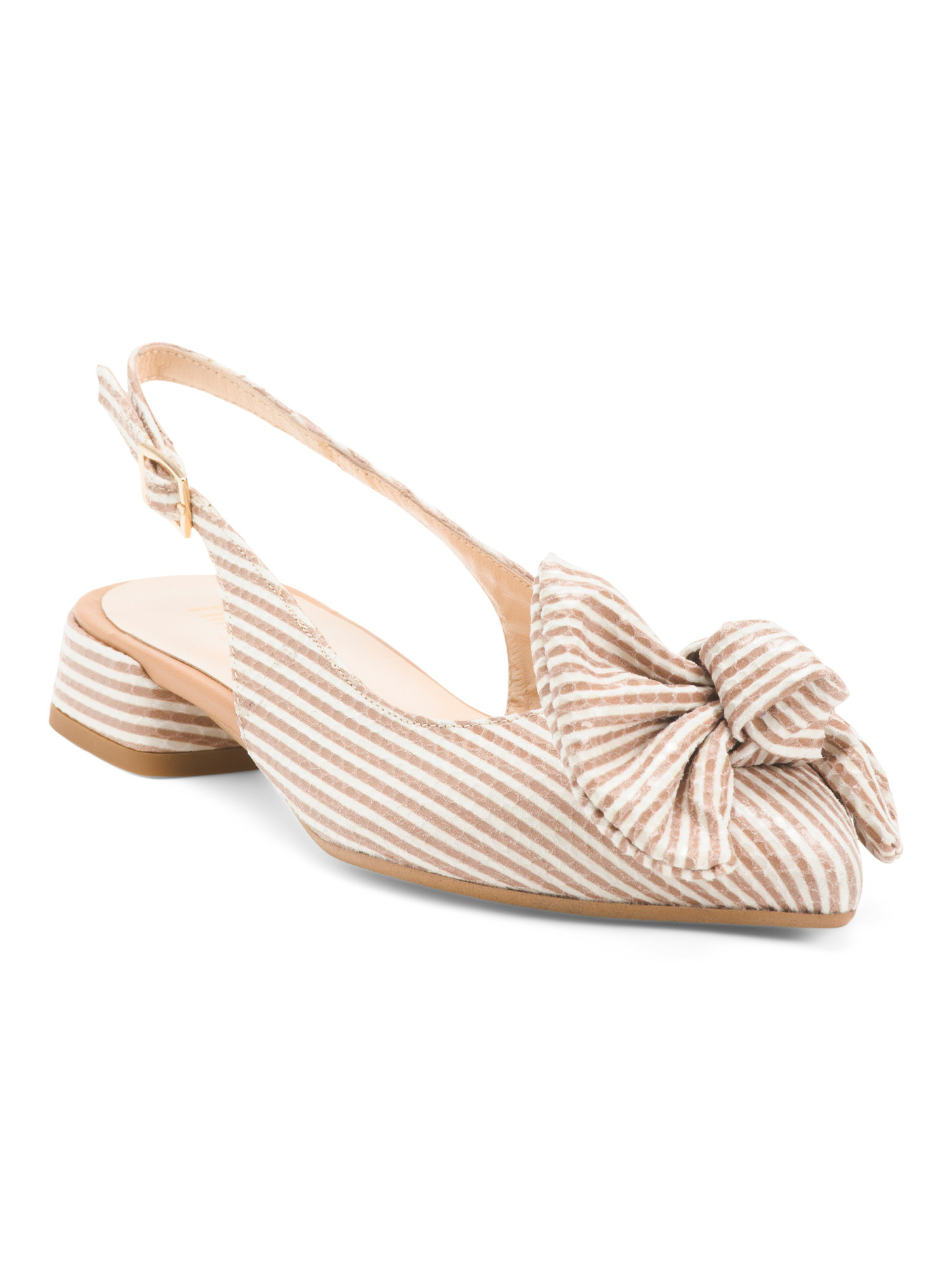 Made In Italy Leather Slingback Heeled Shoes With Bow | TJ Maxx
