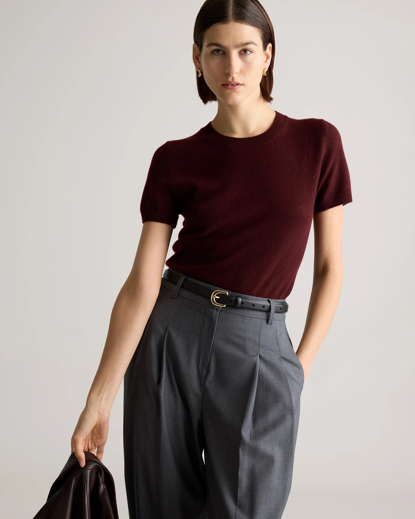 Quince | Women's Mongolian Cashmere T-Shirt in Brown, Size XS | Quince