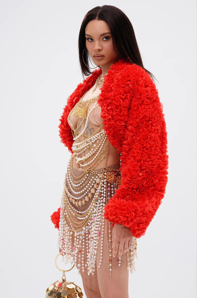 FIRED UP CHIFFON SHRUG | AKIRA