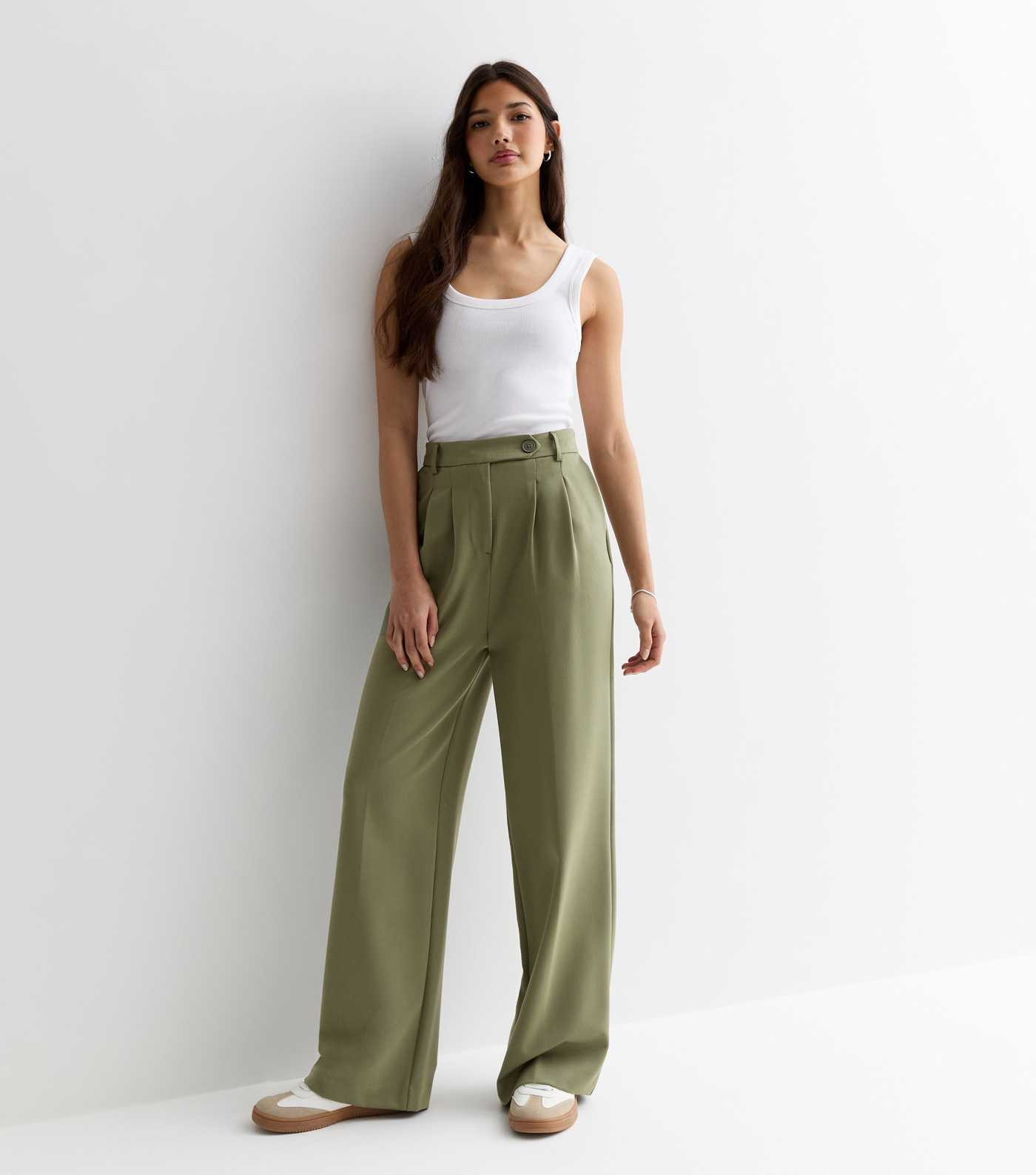 Olive Wide Leg Tailored Trousers | New Look | New Look (UK)