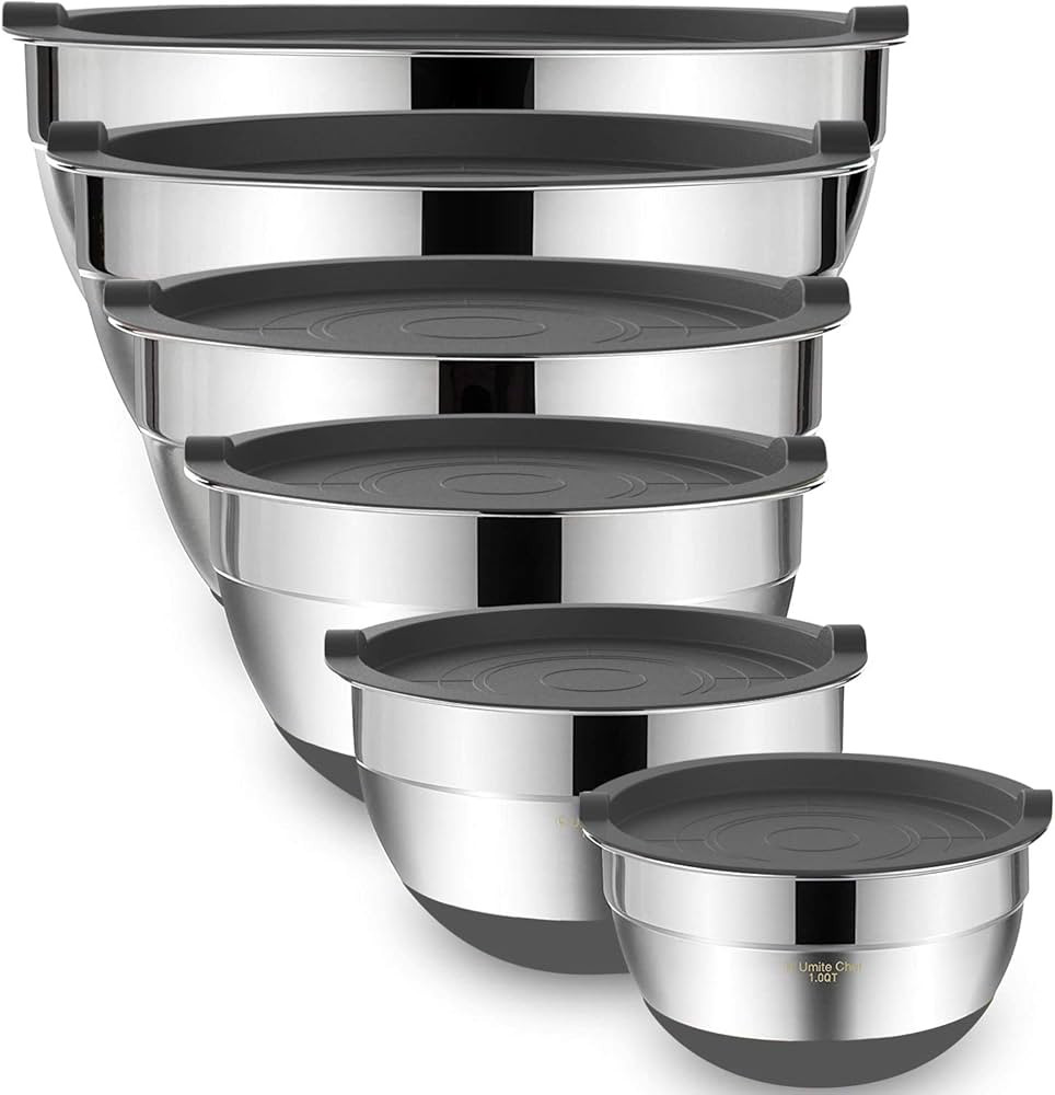 Umite Chef Mixing Bowls with Airtight Lids，6 piece Stainless Steel Metal Nesting Storage Bowls,... | Amazon (US)