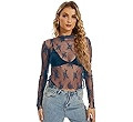 PICPUNMAK Women See Through Floral Embroidery Long Sleeve T Shirt Sexy Mesh Sheer Mock Neck Layer... | Amazon (US)