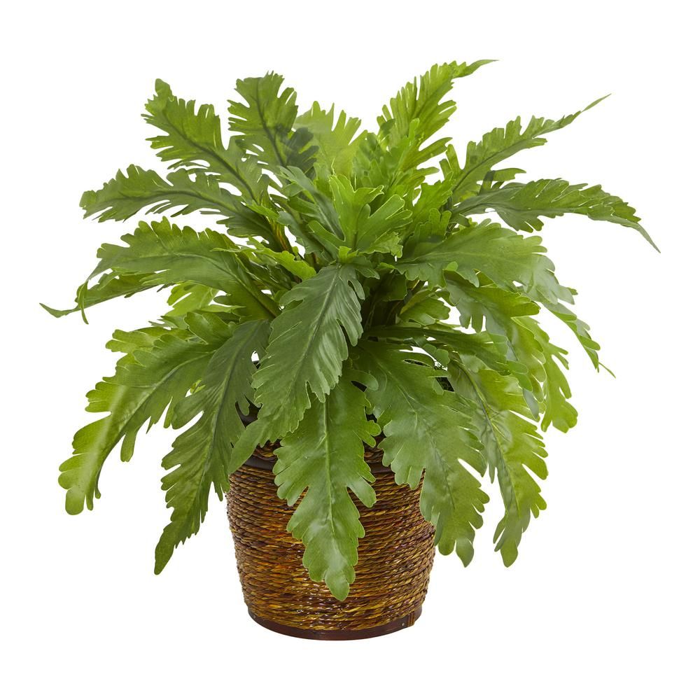Nearly Natural 12 in. Fern Artificial Plant in Basket | The Home Depot