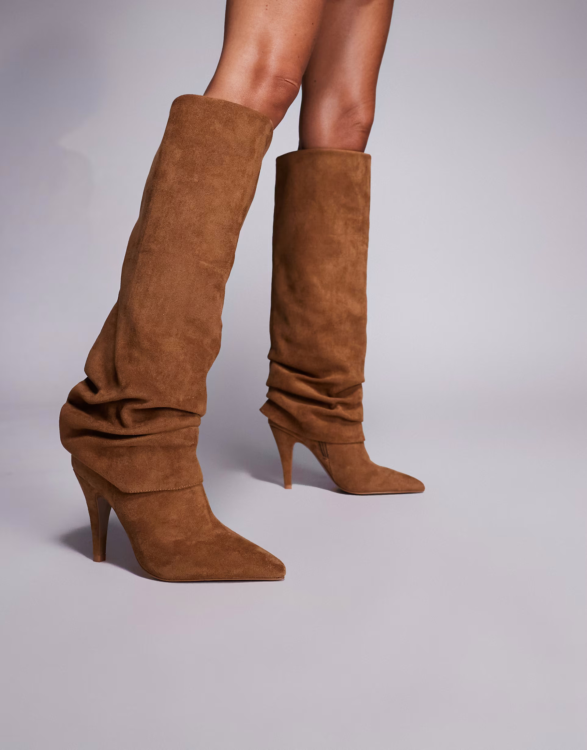 ASOS DESIGN Carissa slouch heeled knee boots in tan suedette | ASOS (Global)