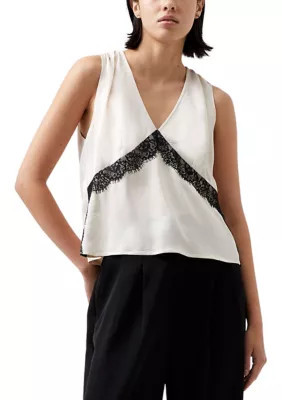 French Connection Women's Ennis Satin Lace Top, XS | Belk