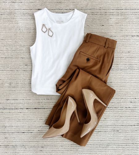 Smart casual spring and summer workwear with brown cropped pants paired with white tank and pumps for a chic look. Love this for date nights, more casual workwear and more! Super flattering on and easy to style 

#LTKStyleTip #LTKSeasonal