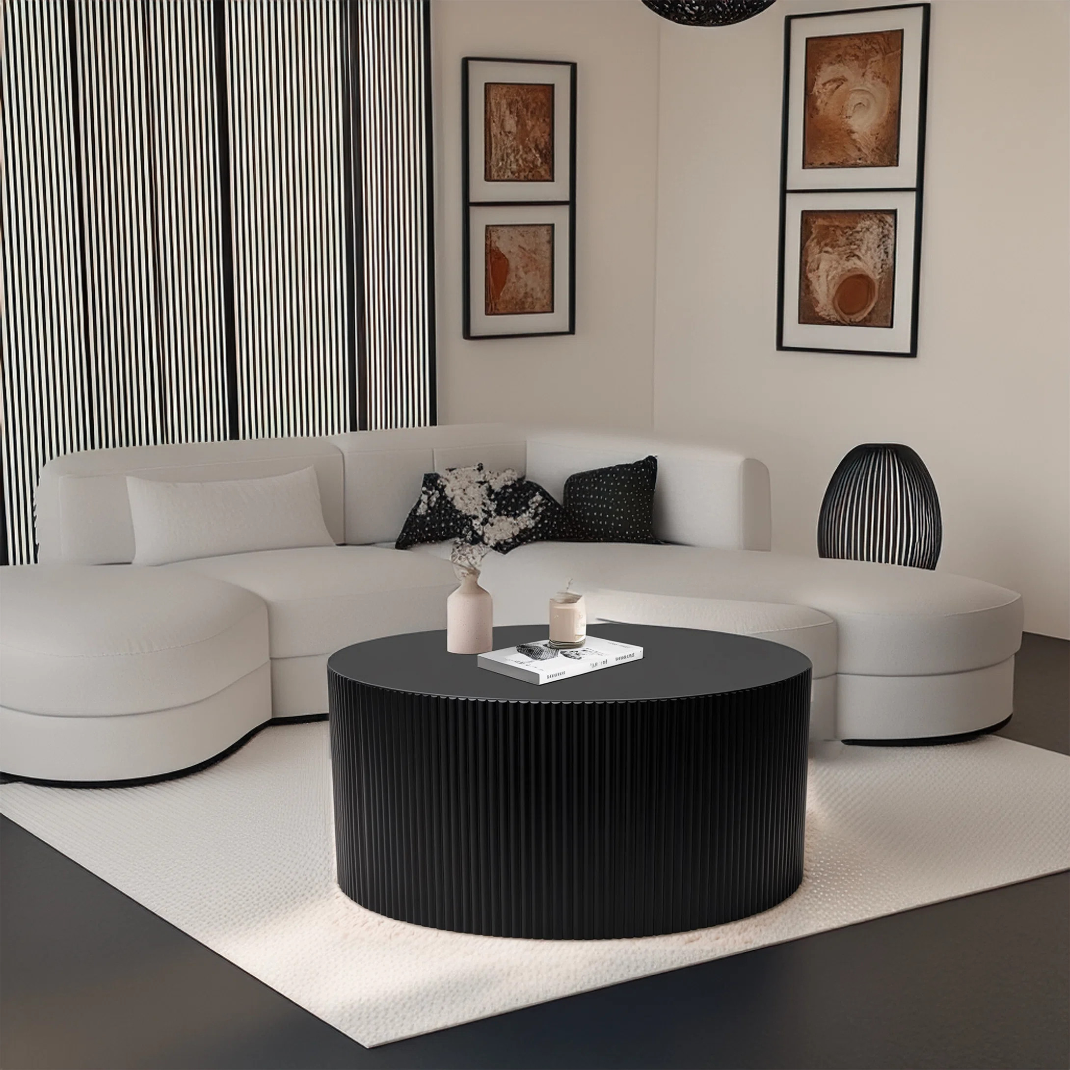Brayden Studio® Bloxson 35.83" Stylish and Minimalist Wave Stripe Coffee Table, Modern Round Cof... | Wayfair North America