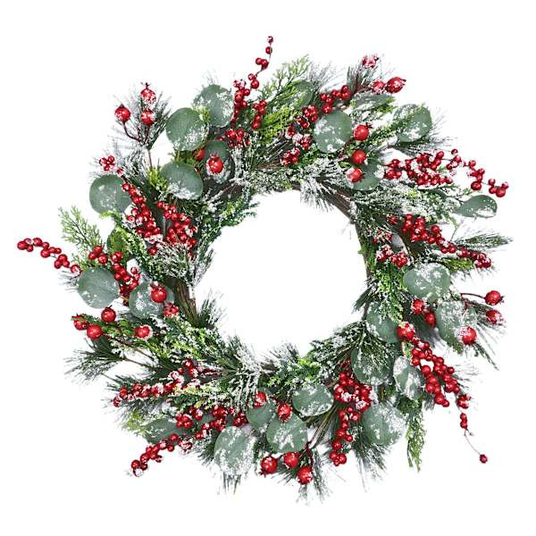 Snow Dusted Greenery & Red Berry Christmas Wreath, 24" | At Home