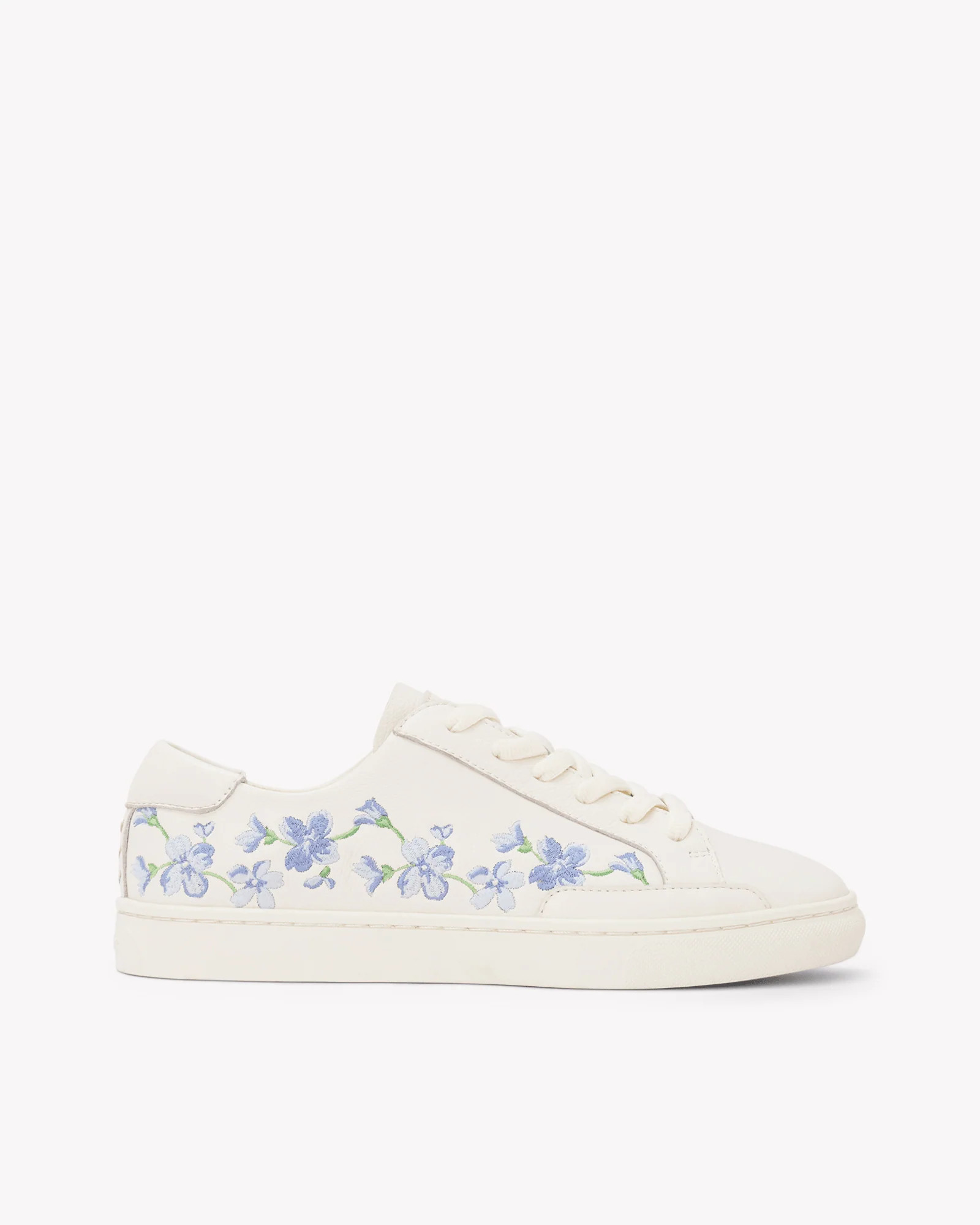 The Ibiza Classic Sneaker | Oasis White Draper Blue Florals Embroidered Women's Sneakers | Soludos