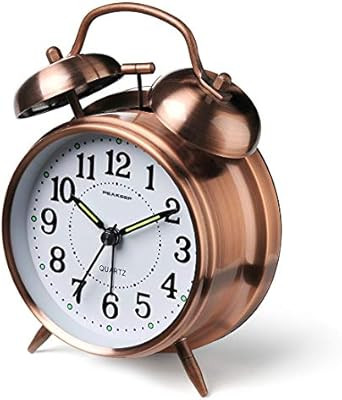 Peakeep 4 inches Twin Bell Loud Alarm Clock for Heavy Sleepers (Red-Brown) | Amazon (US)