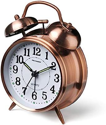 Peakeep 4 inches Twin Bell Loud Alarm Clock for Heavy Sleepers (Red-Brown) | Amazon (US)