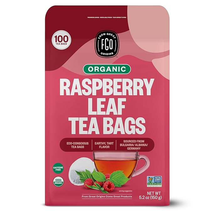 FGO Organic Red Raspberry Leaf Tea Bags, 100 Eco-Conscious Tea Bags, Caffeine Free, Imported from... | Amazon (US)