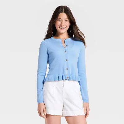 Women's Long Sleeve Button-Up Ruffle Hem Cardigan - A New Day™ | Target