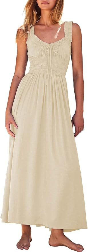 Duigluw Women 2024 Summer Sleeveless Smocked Empire Waist Tank Dress Summer Beach Tiered Long Dre... | Amazon (US)