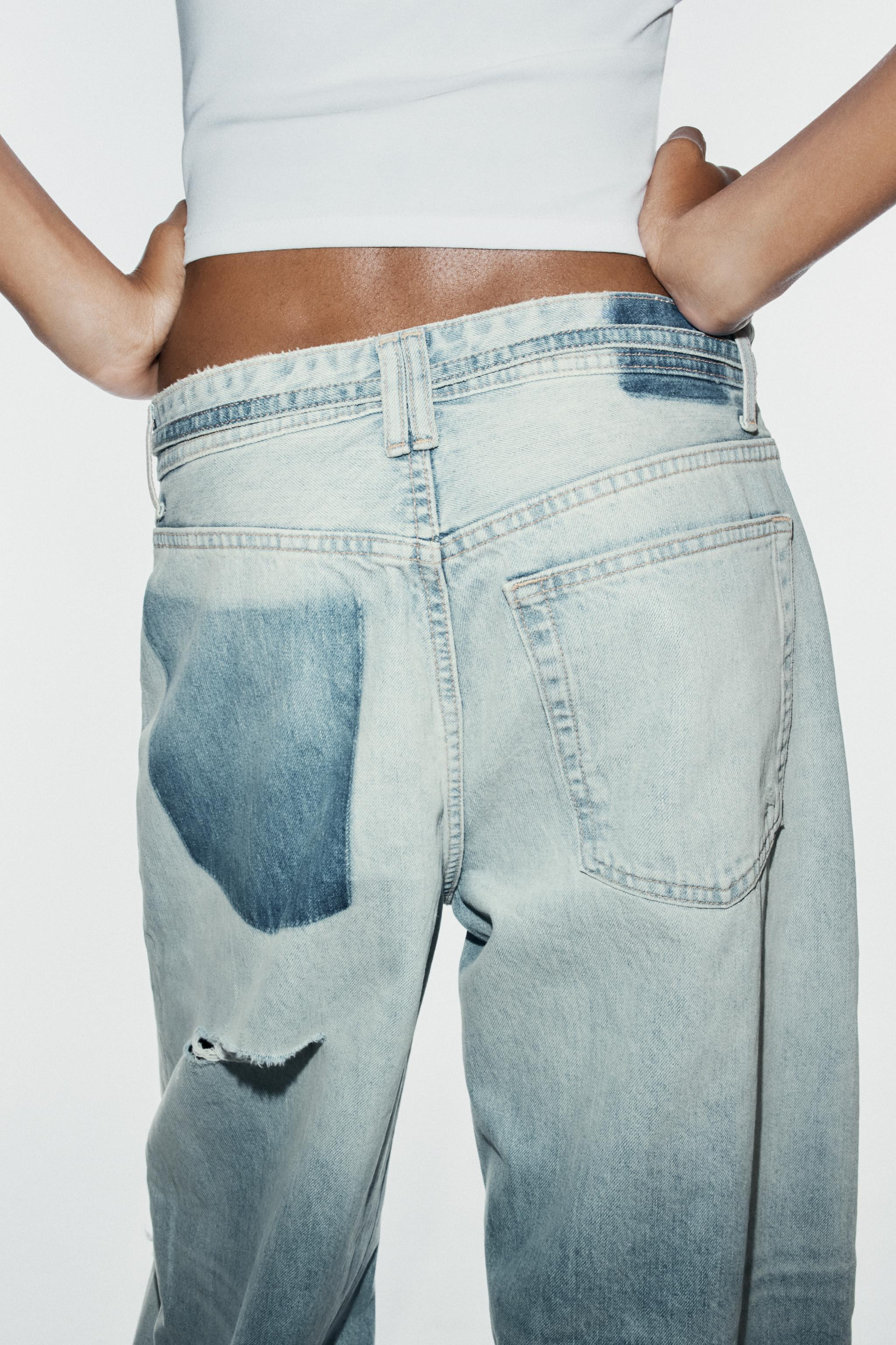 TRF MID-RISE BAGGY DISTRESSED BELTED JEANS | Zara US