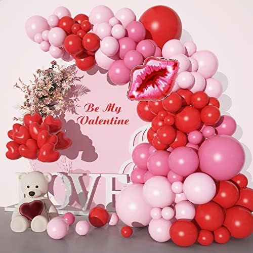 131Pcs Valentines Day Balloons Garland Arch Kit, Pink Red Retro Balloons and Heart Lip Balloons f... | Amazon (US)