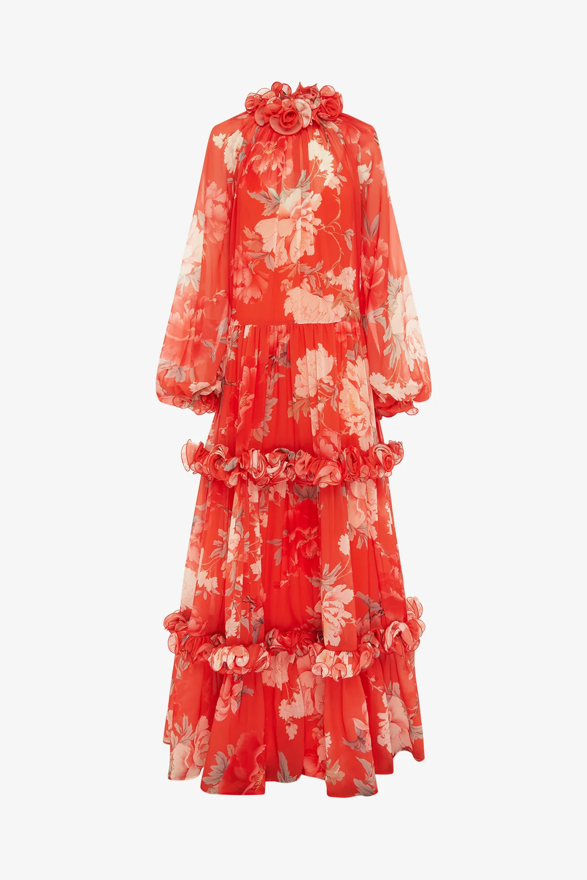 Angela Ruffled Maxi Dress - Saffron Peony Print | LEO LIN AU
