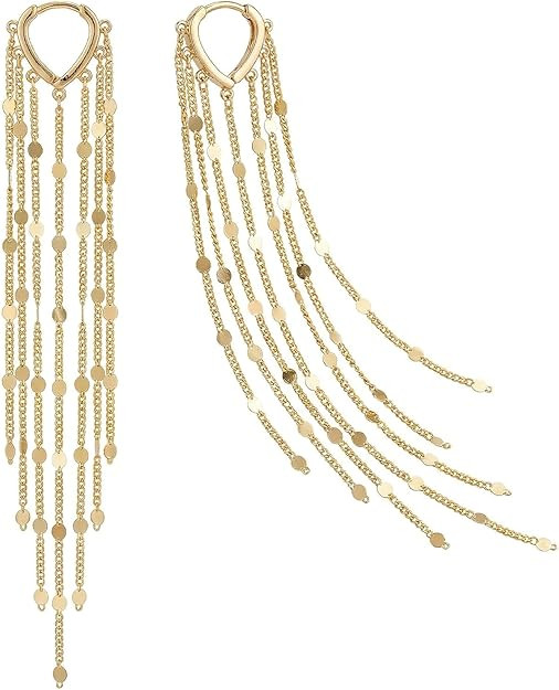 Gold Chandelier Earrings for Women, Long Tassel Earrings Dangle Drop with Secure Huggie Hoop, Lig... | Amazon (US)