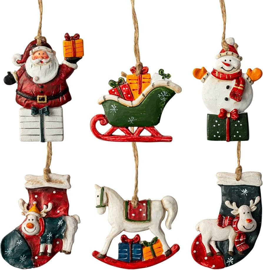 Resin Christmas Tree Ornaments 6-Pack Xmas Hanging Ornaments Santa Snowman Christmas Stocking Sle... | Amazon (US)
