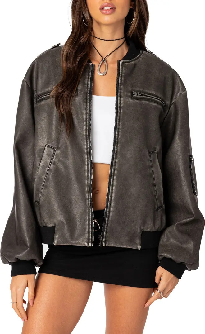 Vava Washed Faux Leather Bomber Jacket | Nordstrom