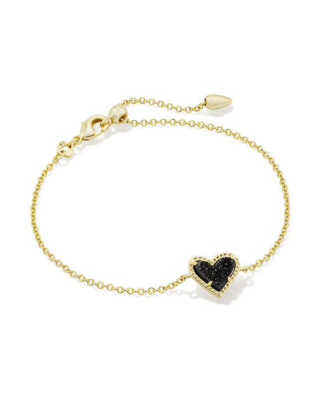 Ari Heart Gold Delicate Chain Bracelet in Black Drusy | Kendra Scott