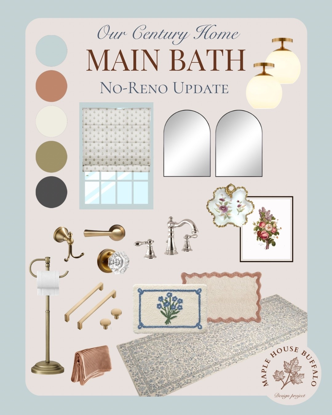 My latest home project: Our Century Home No-Reno Master Bathroom Refresh

Modern vintage | primary bathroom | kids bathroom | family bathroom | blue & white bathroom | mixed metals | brass finishes | polished nickel | matte black | blue painted cabinets | roman shades | vintage artwork | semi m-flush brass & milk glass pendant ceiling lights 

#LTKHome #LTKSaleAlert #LTKSpringSale