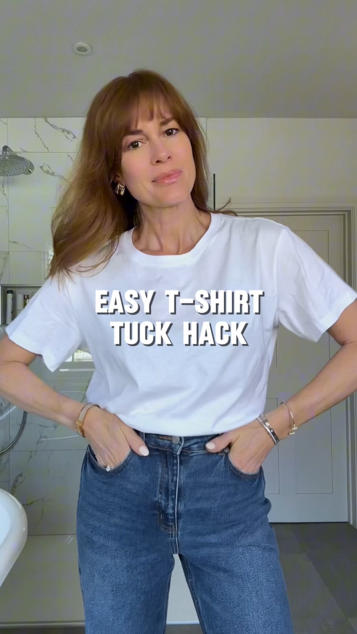 Easy t-shirt tuck hack!
White t-shirt size L
Denim jeans size 10

#LTKstyletip #LTKuk #LTKeurope
