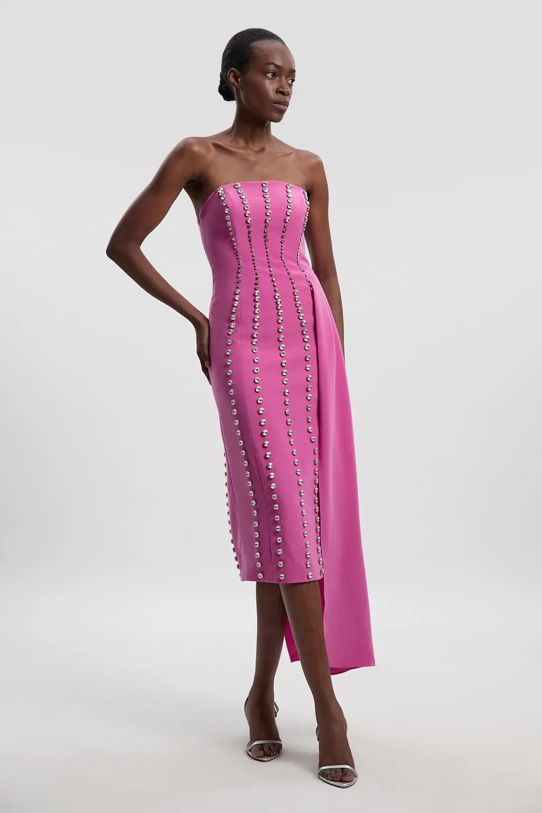 Crystal Embellished Woven Drape Detail Maxi Dress | Karen Millen