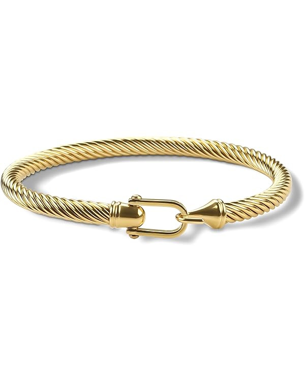 Twisted Cable Bracelet Stylish Fine Stainless Steel Cable Cuff Bracelet with Hook Clasp Bracelets... | Amazon (US)