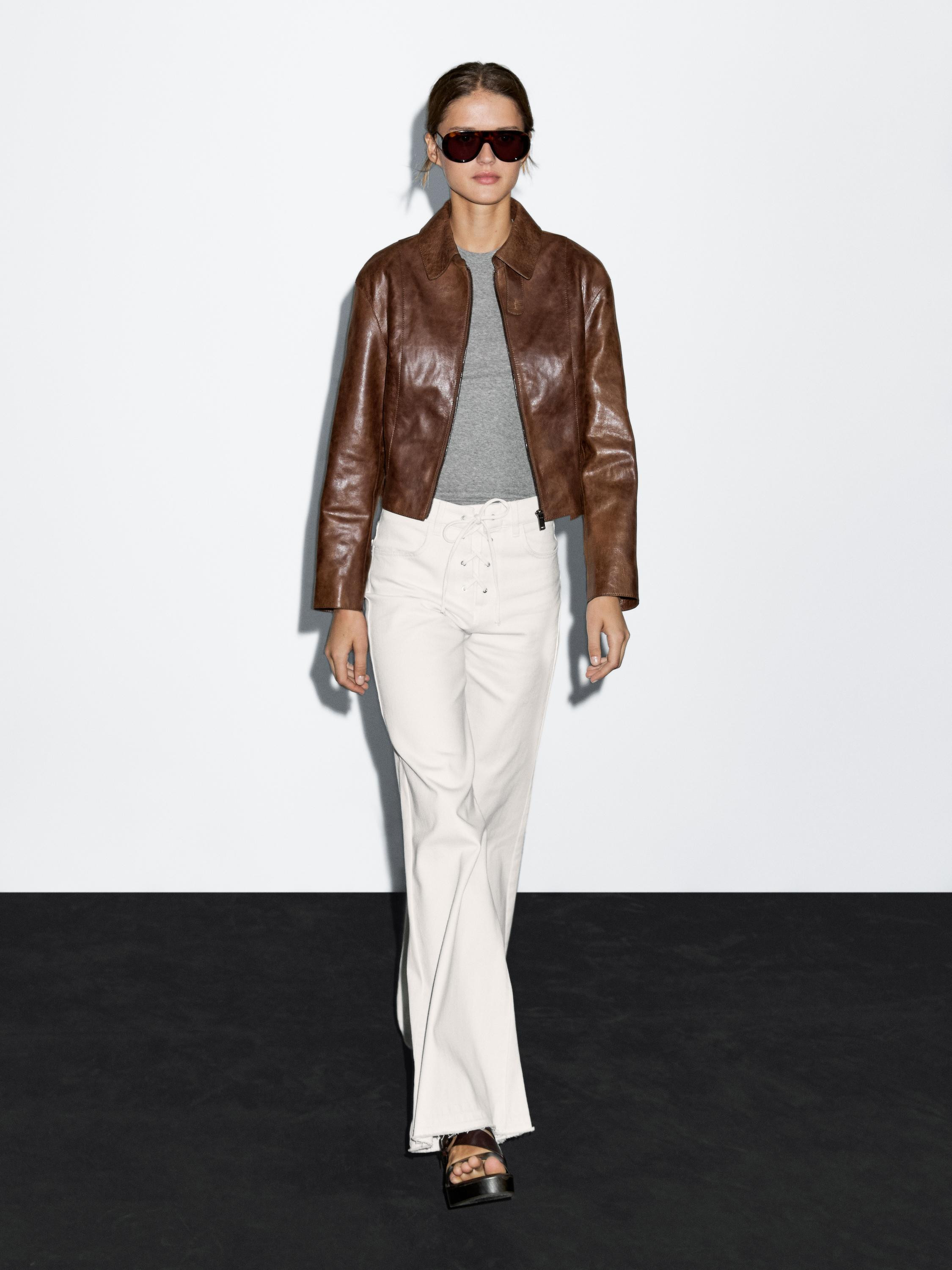 Kurze Jacke aus Nappaleder | Massimo Dutti DE