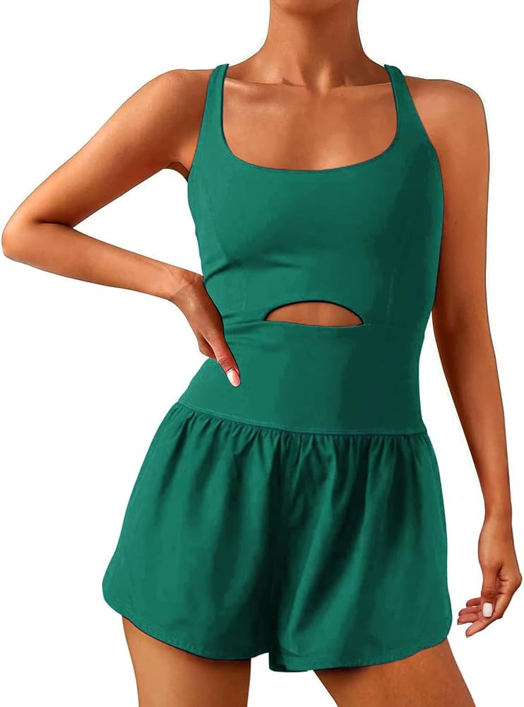 Wenlia Women Workout Romper Onesie with Padded Bras Sleeveless One Piece Outfits Shorts Atheletic... | Amazon (US)