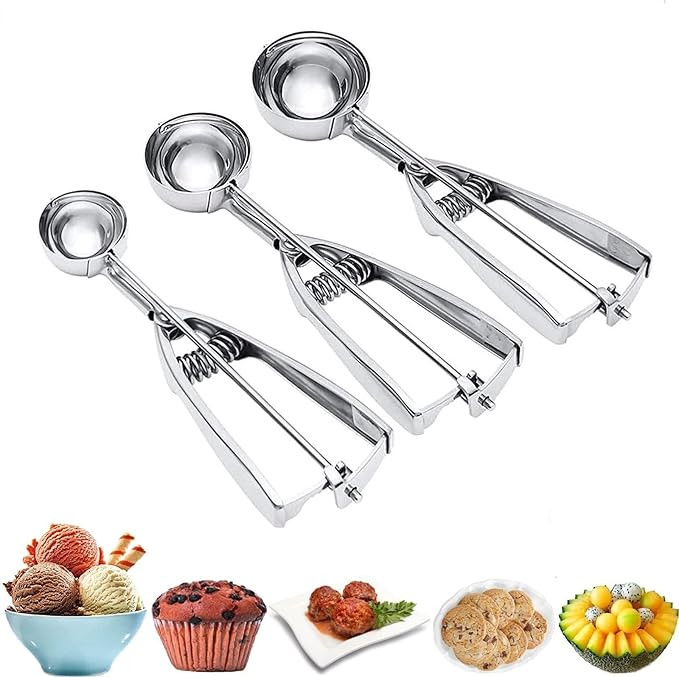 Ice Cream Scoop, 3Pcs Cookie Scoop Set, Stainless Steel Ice Cream Scooper with Trigger Release, L... | Amazon (US)