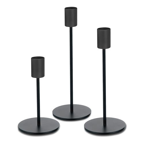 Black Candlestick Holders for Taper Candles Set of 3, Metal Tapered Candle Holders, Tall Candle Sticks Holder Decor for Wedding, Dinning, Party, Anniversary, Fits 3/4 Inch Thick Candle | Amazon (US)
