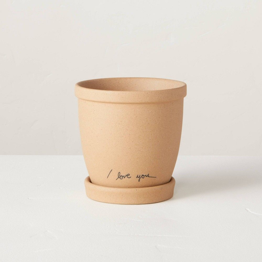 'I Love You' Etched Stoneware Planter Pot Tan - Hearth & Hand with Magnolia | Target