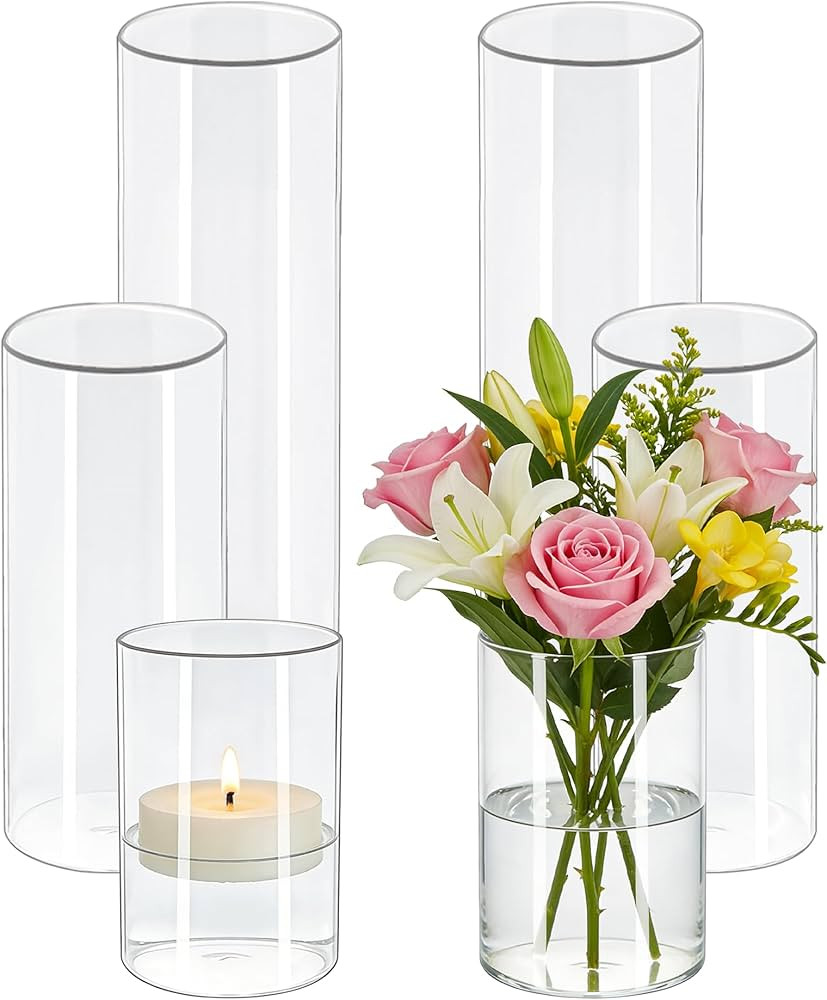 6 Pcs HZCPENG Glass Cylinder Vases, 4" 6" 8" Tall x 2.6" Wide Flower Vase for Centerpieces, Weddi... | Amazon (US)