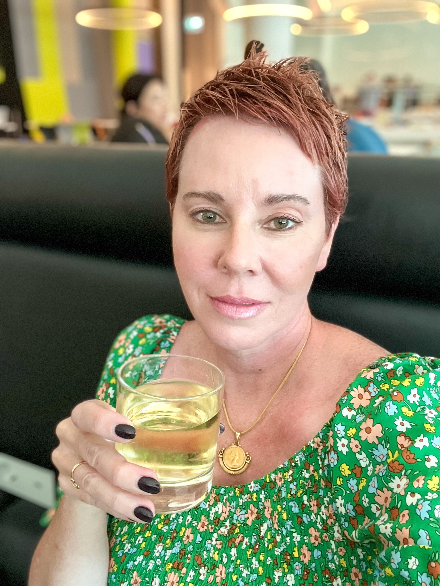 Revlon ColorStay lipstick in blushing pink. 
Floral fall dress 