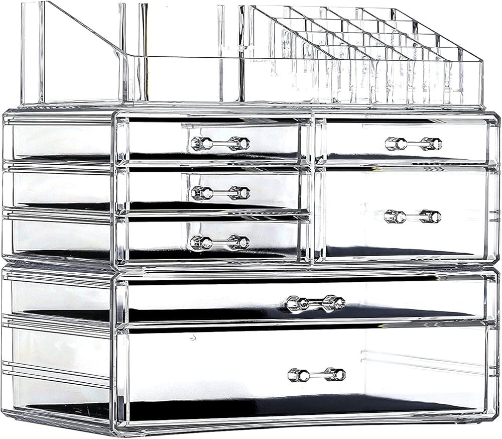 Cq acrylic Clear Makeup Storage Organizer Drawers Skin Care Large Cosmetic Display Cases Stackabl... | Amazon (US)