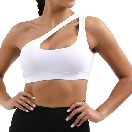 Women One Shoulder Sports Bra Removable Padded Yoga Top Wirefree Sexy Sports Tank Tops for Yoga Gym Running Workout | Walmart (US)