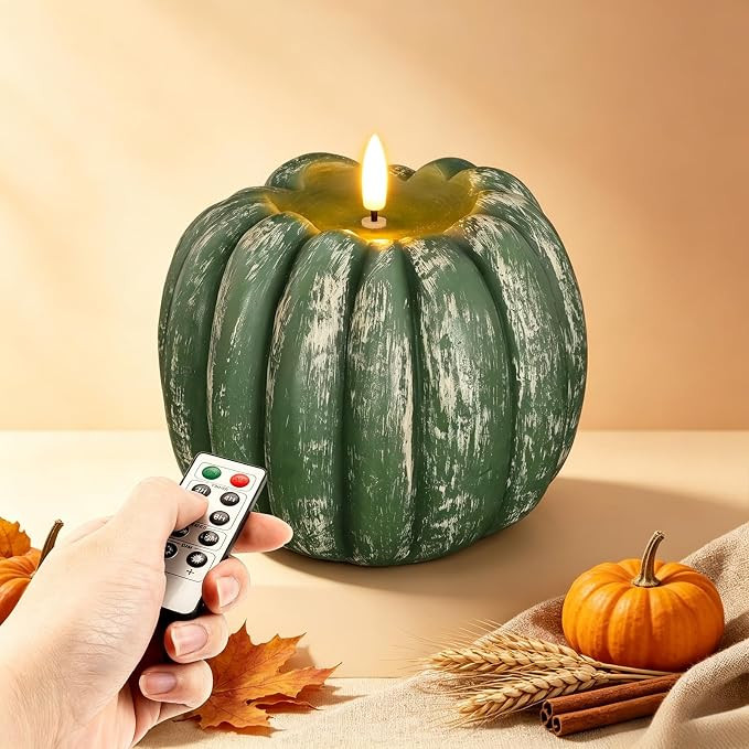 Homemory Flameless Wax Pumpkin Candle Flickering with Remote for Fall Decor | Fall Flameless Cand... | Amazon (US)