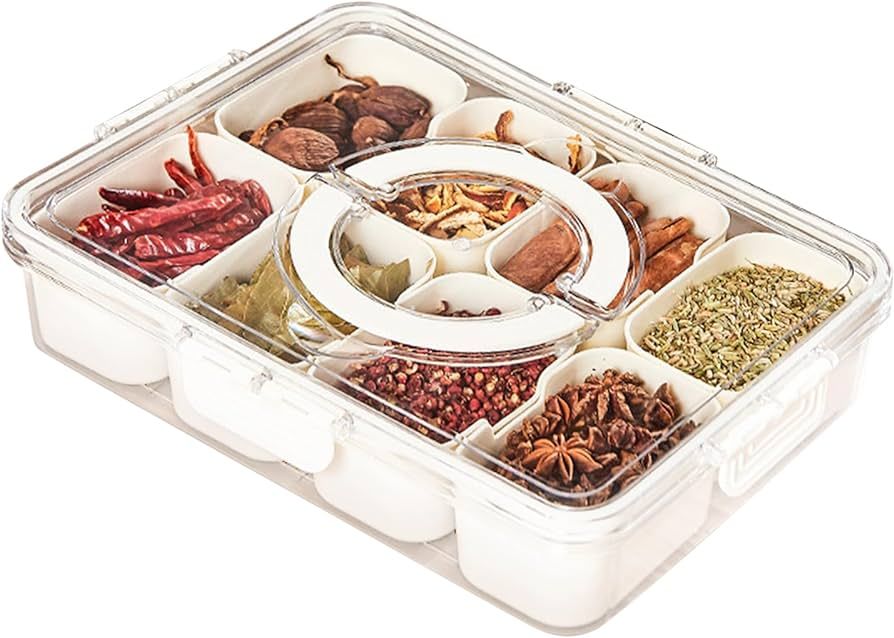Divided Serving Tray with Lid and Handle Snack Box Storage Container 8 Plastic Compartment Box Or... | Amazon (US)
