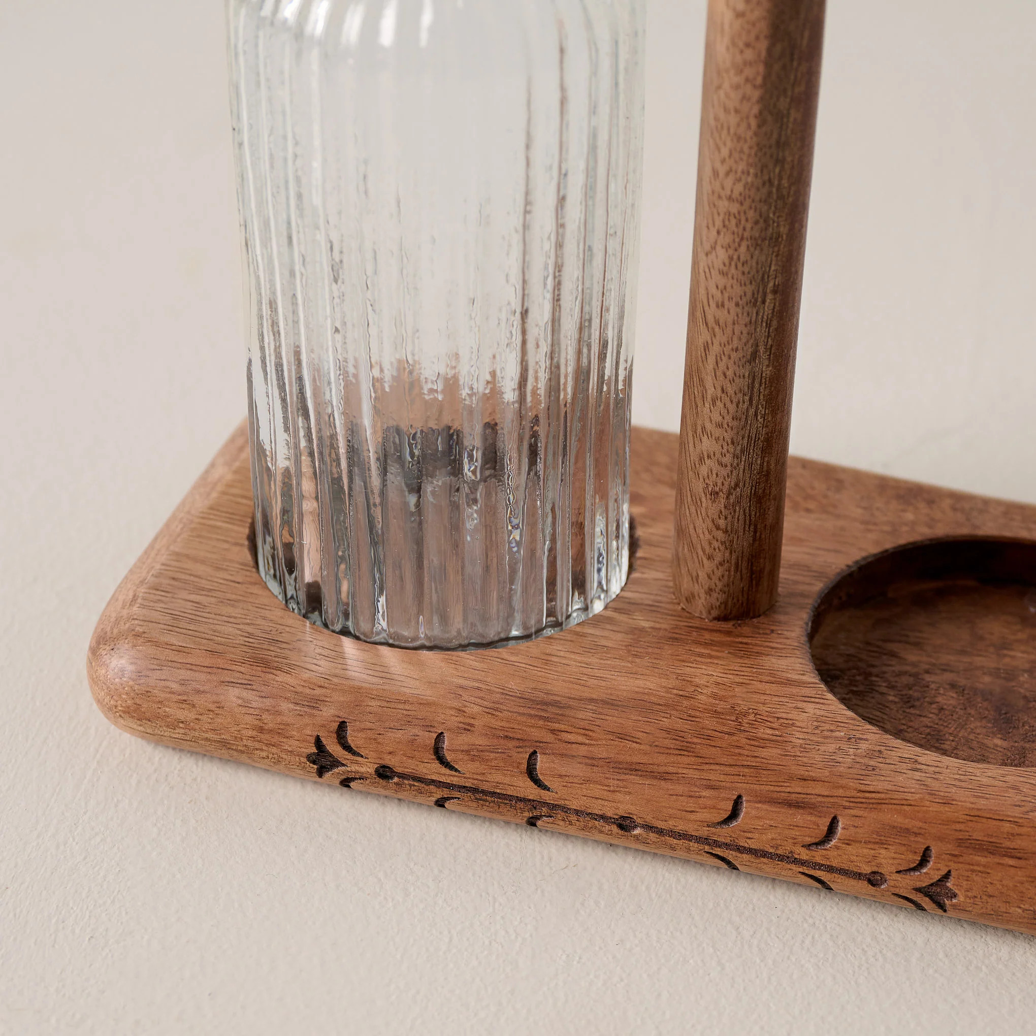 Antiqued Wood Ribbed Glass Oil & Vinegar Set | Magnolia