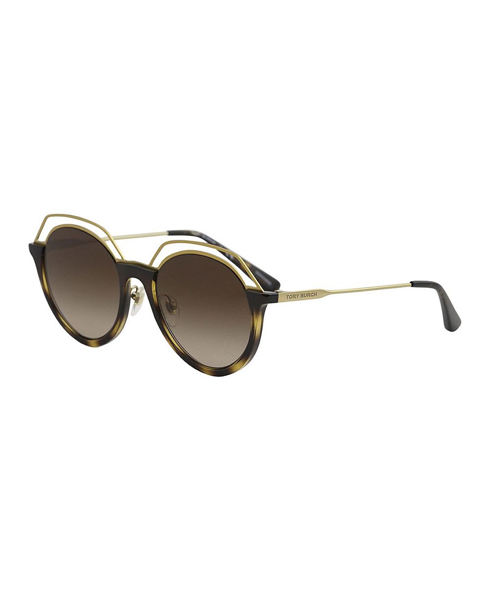 Tory Burch Women's Sunglasses Dark - Dark Tortoise & Brown Gradient Round Sunglasses | Zulily