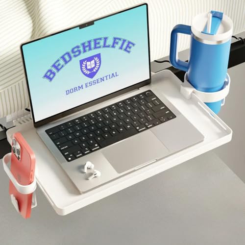 BedShelfie Bedside Shelf for Dorm Room Bunk Bed & Top Bunk, College Dorm Room Essentials, Bedside Caddy, Clip on Floating Tray, Bed Side Table Storage, Loft Nightstand Decor - Dorm Essential, White | Amazon (US)