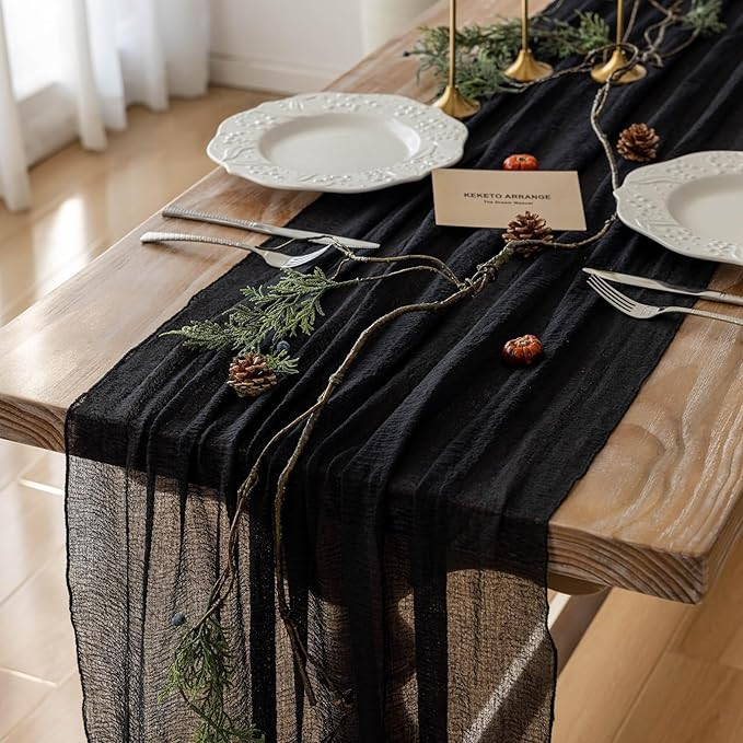 Black Table Runner Cheesecloth Gauze Rustic Premium Cotton Cheese Cloth Table Runner 120 Inch 10 ... | Amazon (US)