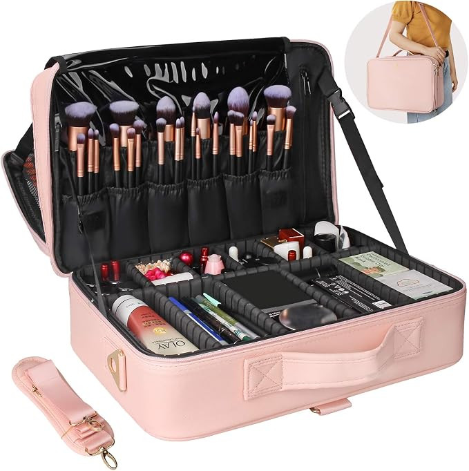 Relavel Travel Makeup Train Case Makeup Cosmetic Case Organizer Portable Artist Storage Bag with ... | Amazon (US)