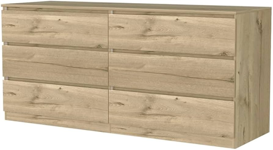 FM FURNITURE Seul 6-Drawer Engineered Wood Double Dresser in Light Oak/White | Amazon (US)