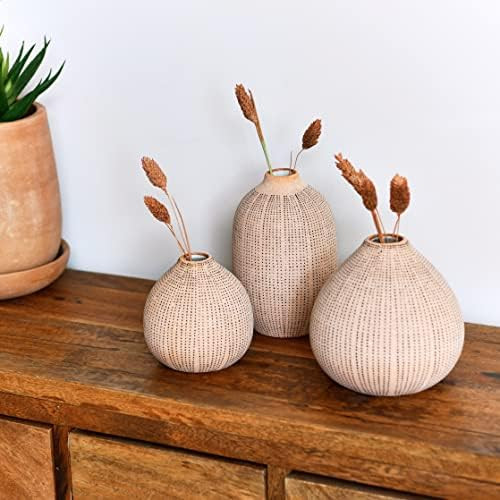 Creative Co-Op Decorative Textured Stoneware, Set of 3, Brown Vase Set | Amazon (US)